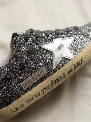 Golden Goose Super-Star purpurina plateada